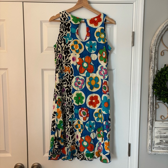 Jams World Voile Retro Multi Floral Rayon Cotton Sleeveless Tank Dress Ruffle M - Picture 7 of 9